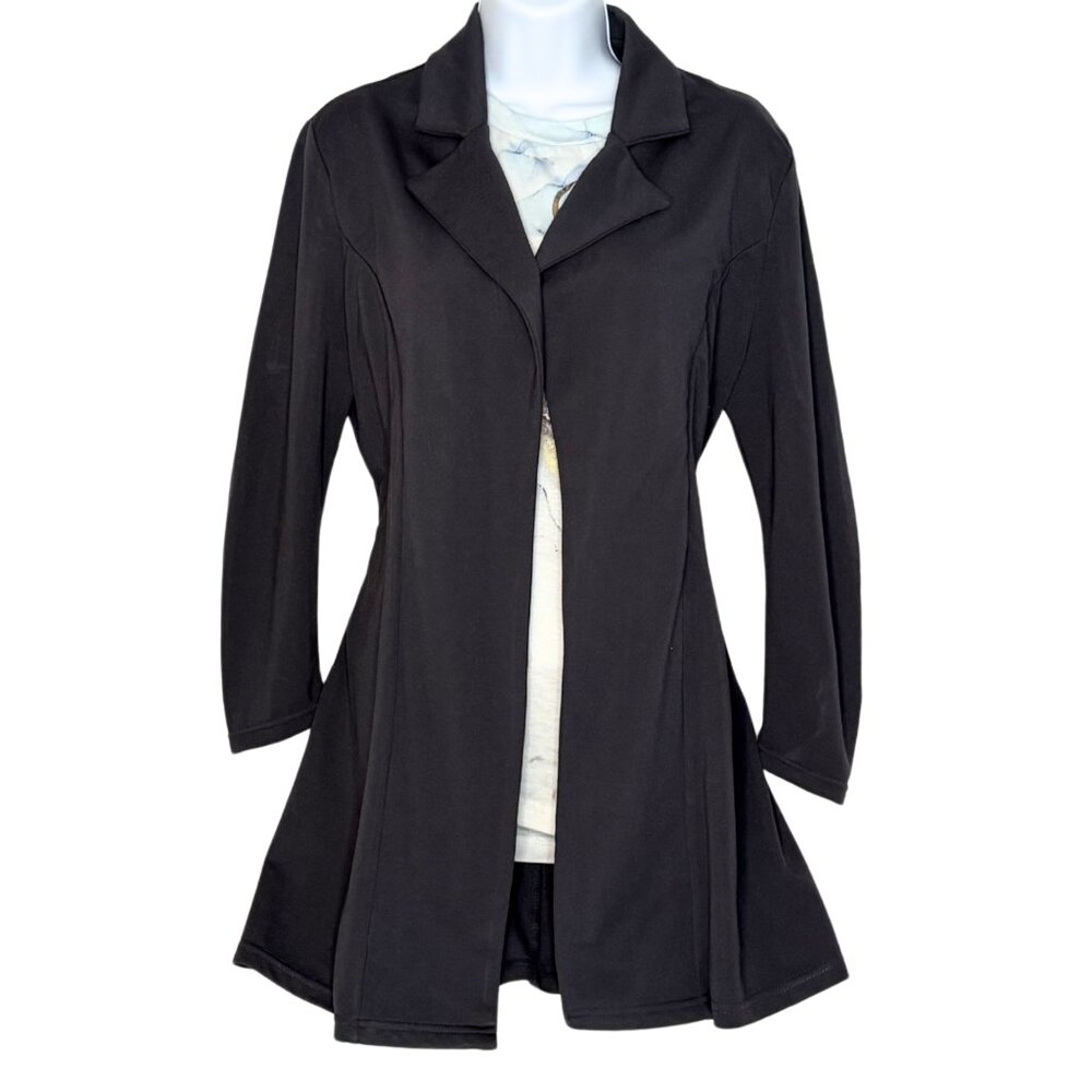 Found Knit Cardigan Long Blazer Gray, Stretch, Notched Lapel Size M